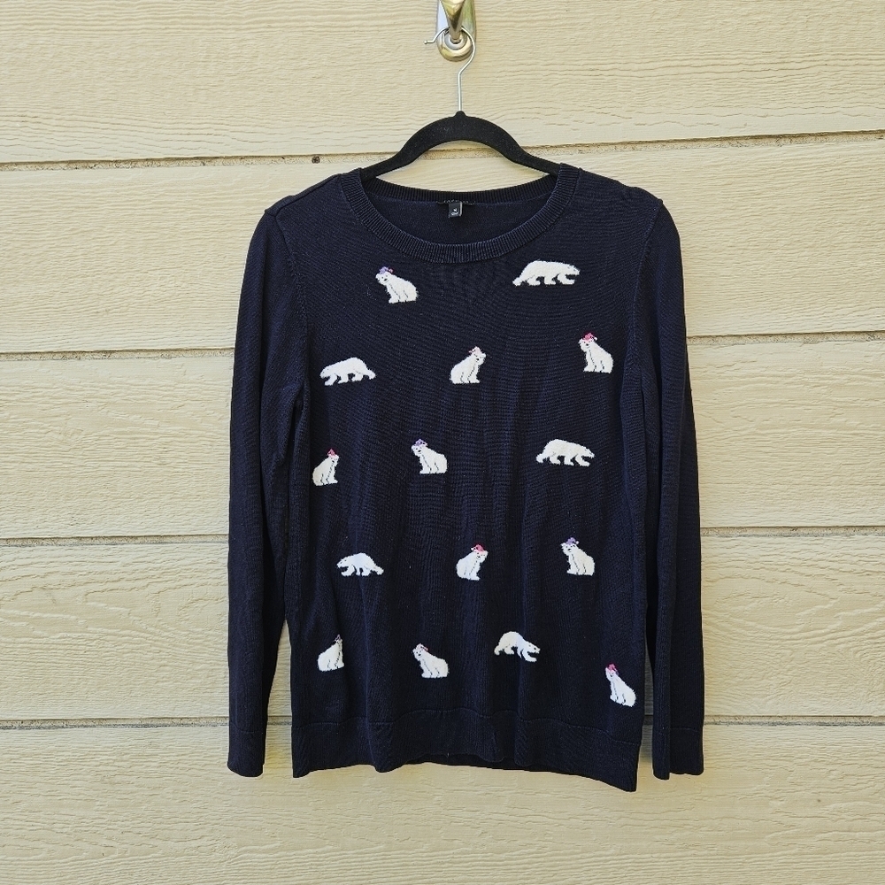 Talbots navy blue sweater with fuzzy polar bears medium